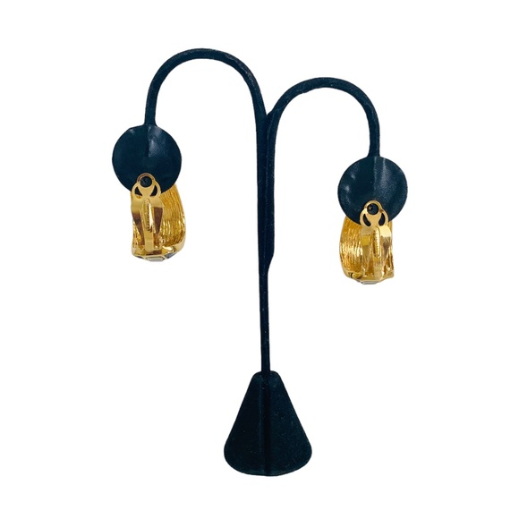 Vintage ST JOHN gold crystal enamel designer runway clip on earrings - Picture 5 of 8